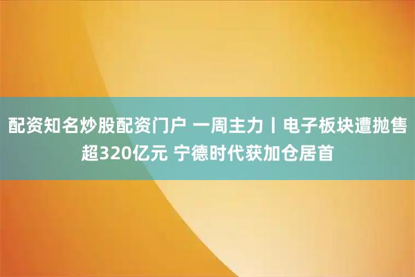 配资知名炒股配资门户 一周主力丨电子板块遭抛售超320亿元 宁德时代获加仓居首